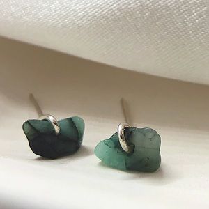 Sterling Silver Authentic Emerald Stud Earrings